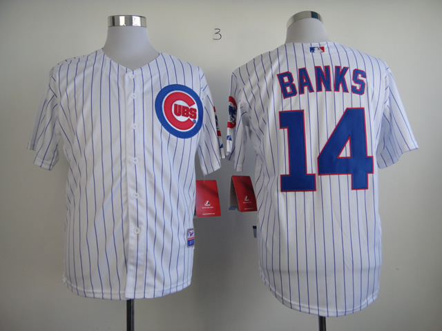 Men Chicago Cubs 14 Banks White MLB Jerseys